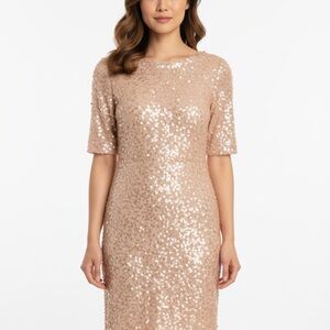 BCBGMaxAzria Sparkling Sequin Midi Dress in Blush